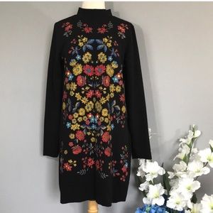 ZARA gold floral glitter dress M date work bold